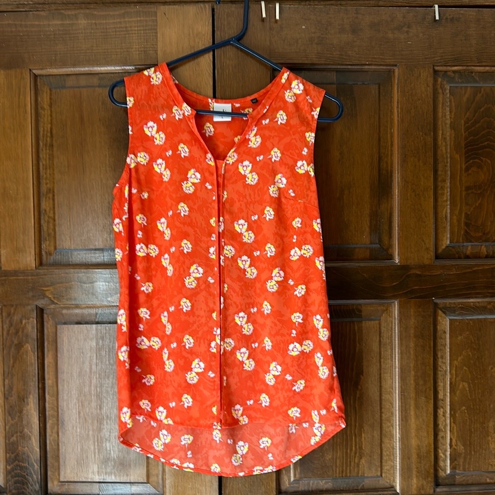 CAbi Red Floral Sleeveless Zip-Front Blouse